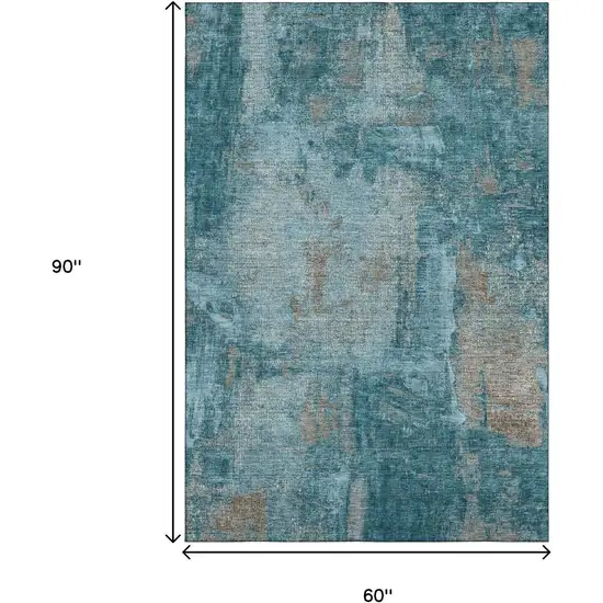 Teal And Taupe Abstract Washable Area Rug With UV Protection Photo 8