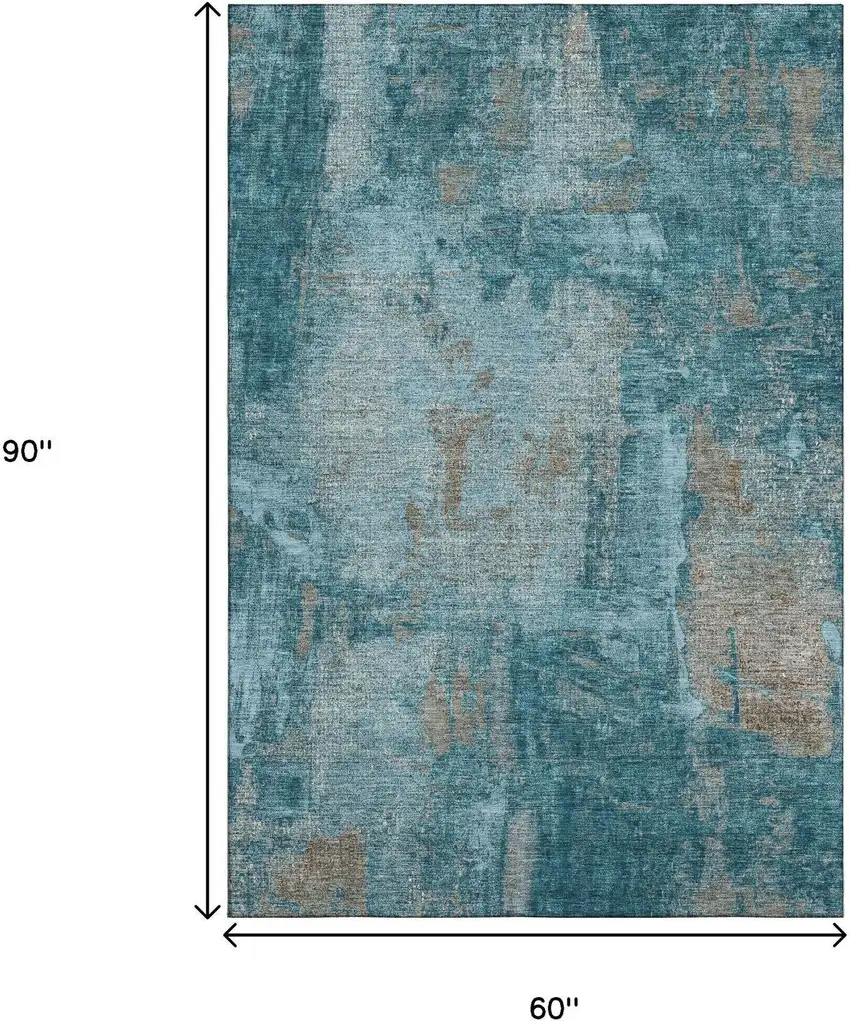 Teal And Taupe Abstract Washable Area Rug With UV Protection Photo 8