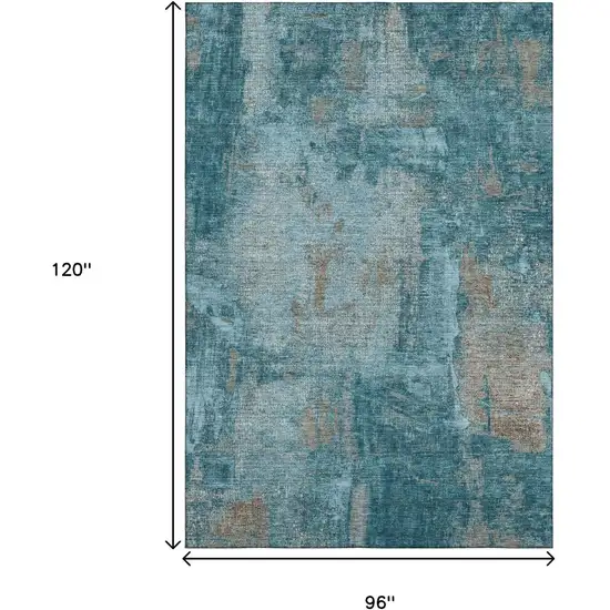 Teal And Taupe Abstract Washable Area Rug With UV Protection Photo 8