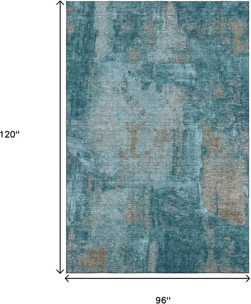 Teal And Taupe Abstract Washable Area Rug With UV Protection Photo 8
