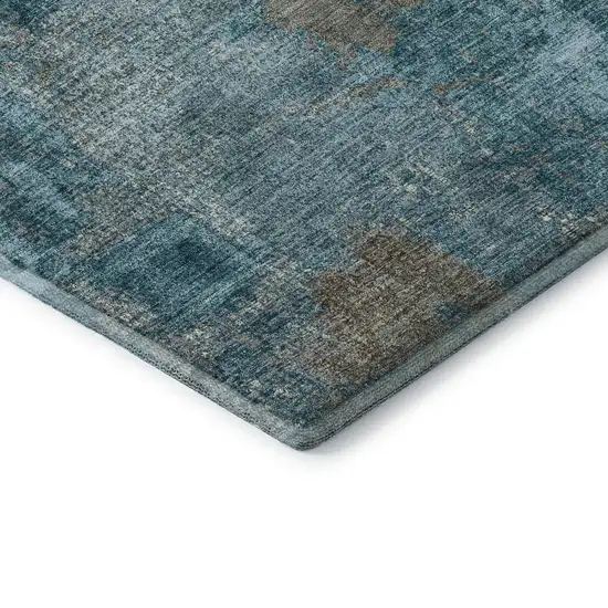 Teal And Taupe Abstract Washable Area Rug With UV Protection Photo 7