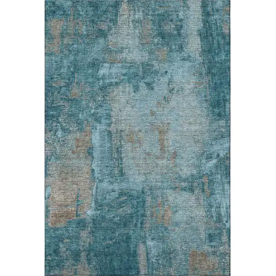 Teal And Taupe Abstract Washable Area Rug With UV Protection Photo 3
