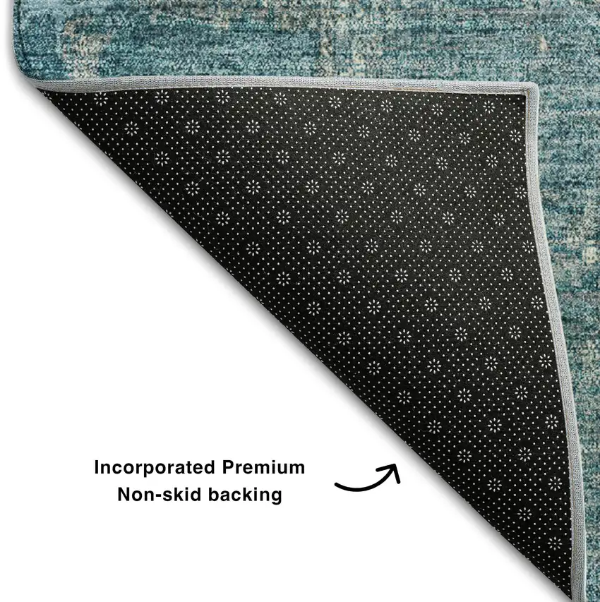Teal And Taupe Abstract Washable Area Rug With UV Protection Photo 6