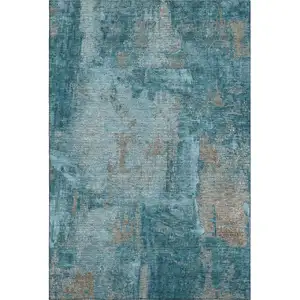 Photo of Teal And Taupe Abstract Washable Area Rug With UV Protection
