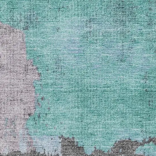 Teal And Taupe Abstract Washable Area Rug With UV Protection Photo 3