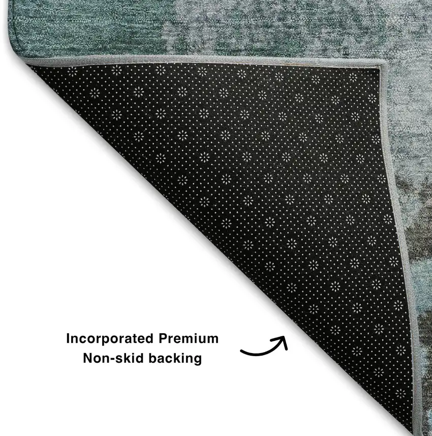 Teal And Taupe Abstract Washable Area Rug With UV Protection Photo 7