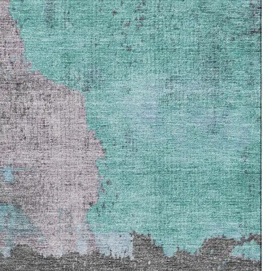 Teal And Taupe Abstract Washable Area Rug With UV Protection Photo 4
