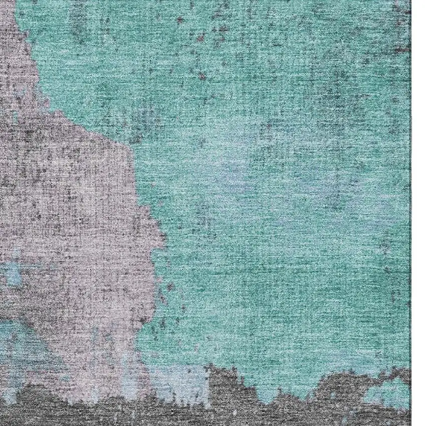 Teal And Taupe Abstract Washable Area Rug With UV Protection Photo 3