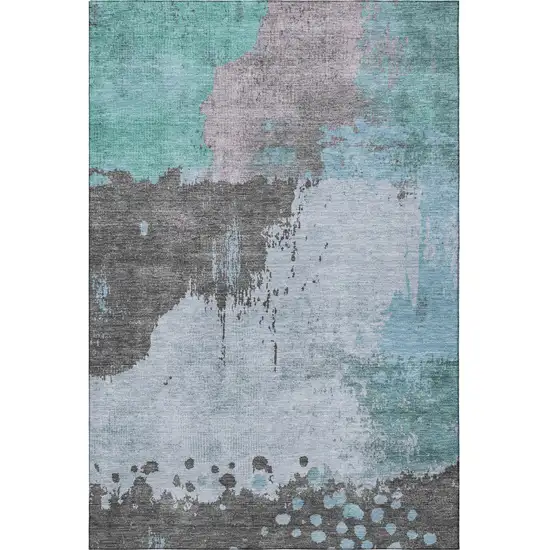 Teal And Taupe Abstract Washable Area Rug With UV Protection Photo 4