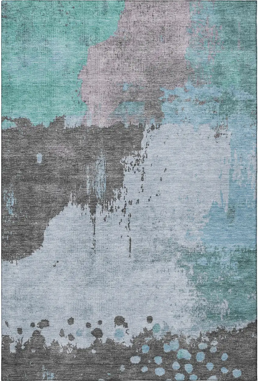Teal And Taupe Abstract Washable Area Rug With UV Protection Photo 3