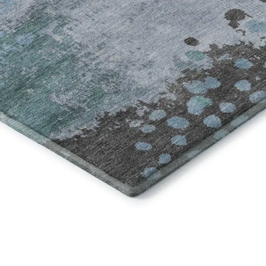 Teal And Taupe Abstract Washable Area Rug With UV Protection Photo 7