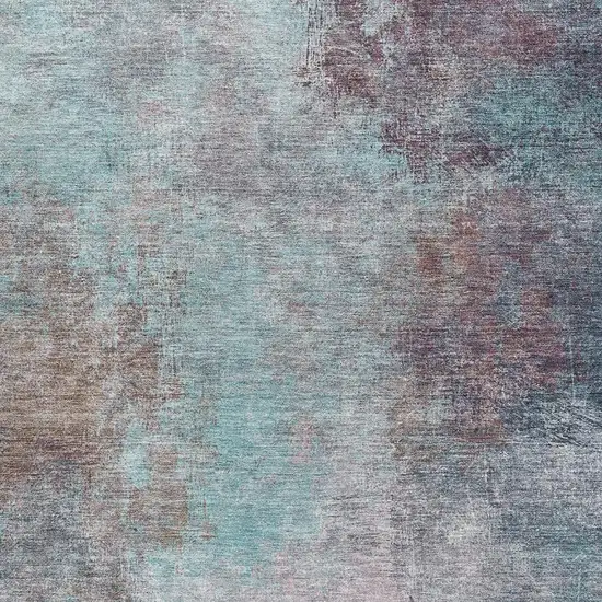 Teal And Taupe Abstract Washable Area Rug With UV Protection Photo 3
