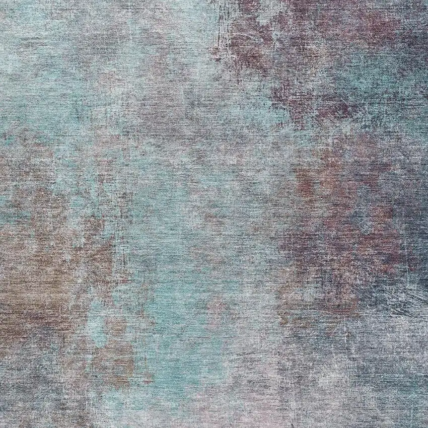 Teal And Taupe Abstract Washable Area Rug With UV Protection Photo 3