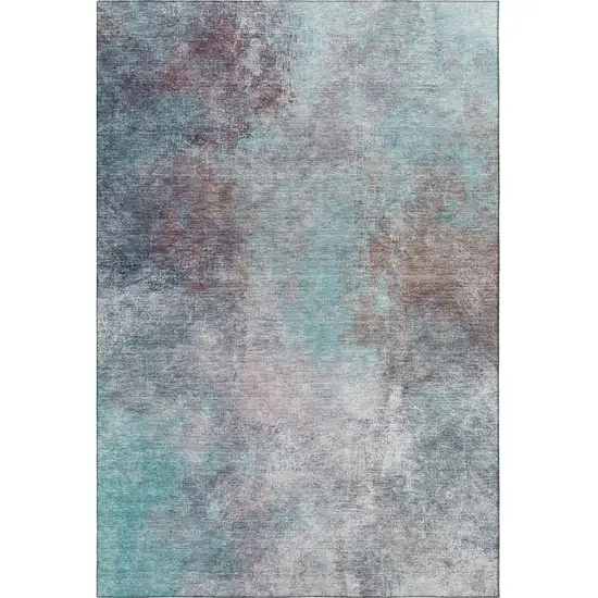 Teal And Taupe Abstract Washable Area Rug With UV Protection Photo 4