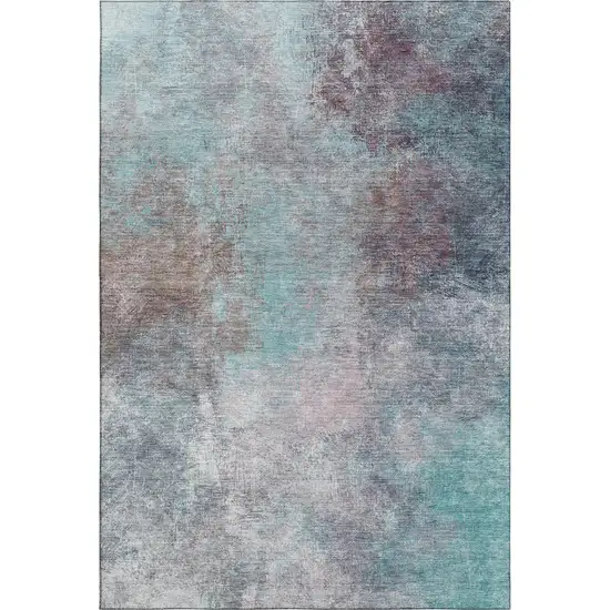Teal And Taupe Abstract Washable Area Rug With UV Protection Photo 1