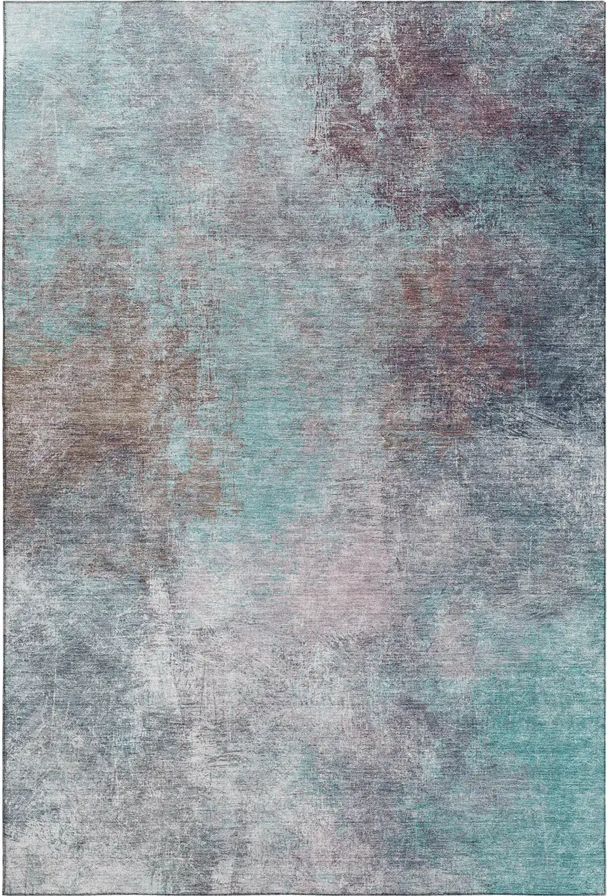 Teal And Taupe Abstract Washable Area Rug With UV Protection Photo 1