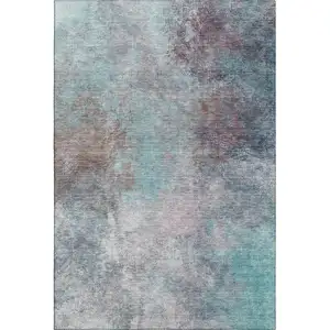 Photo of Teal And Taupe Abstract Washable Area Rug With UV Protection