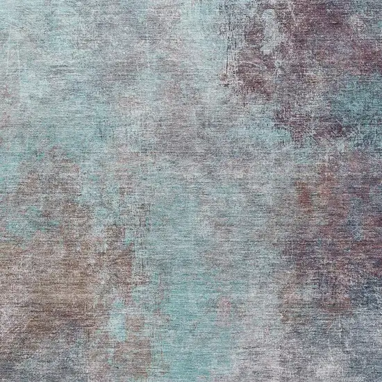 Teal And Taupe Abstract Washable Area Rug With UV Protection Photo 3