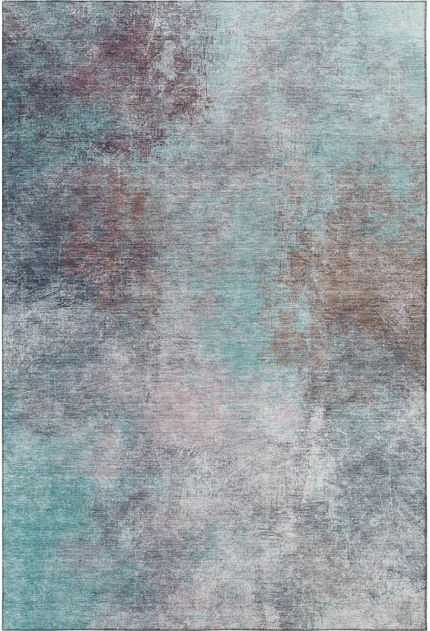 Teal And Taupe Abstract Washable Area Rug With UV Protection Photo 4