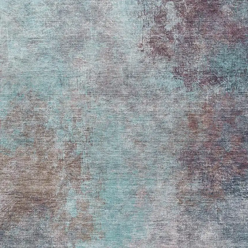 Teal And Taupe Abstract Washable Area Rug With UV Protection Photo 3