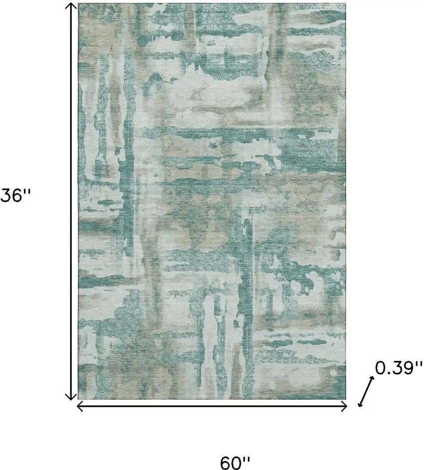 Teal And Taupe Abstract Washable Area Rug With UV Protection Photo 9