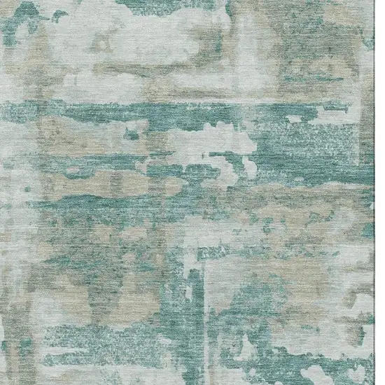 Teal And Taupe Abstract Washable Area Rug With UV Protection Photo 3