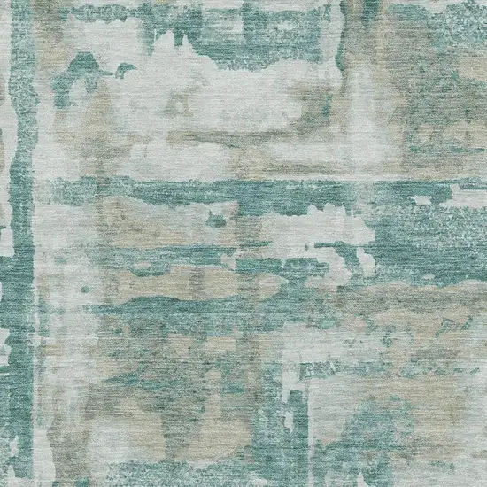 Teal And Taupe Abstract Washable Area Rug With UV Protection Photo 3