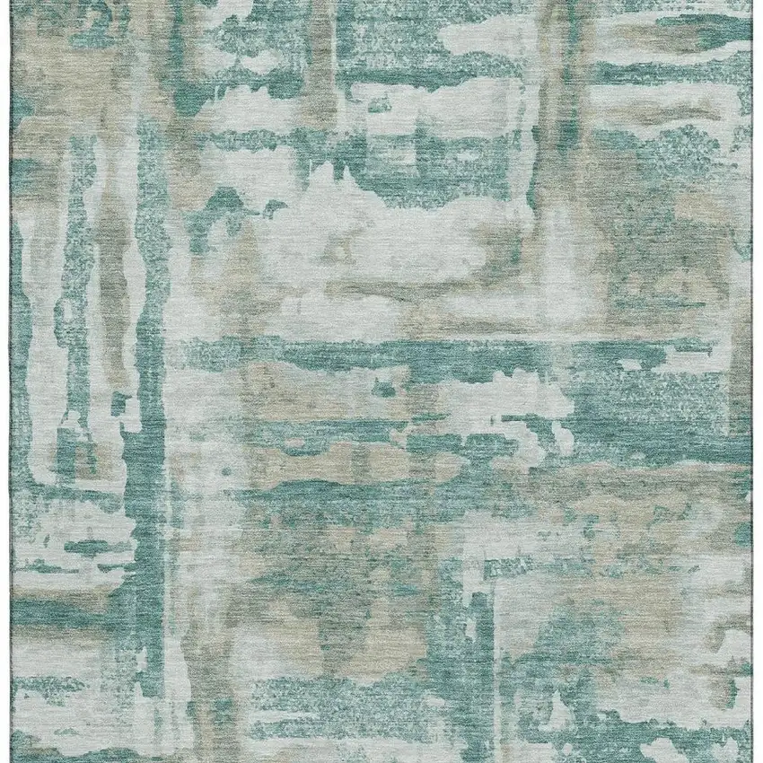 Teal And Taupe Abstract Washable Area Rug With UV Protection Photo 4