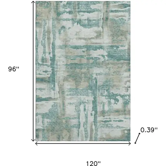 Teal And Taupe Abstract Washable Area Rug With UV Protection Photo 9