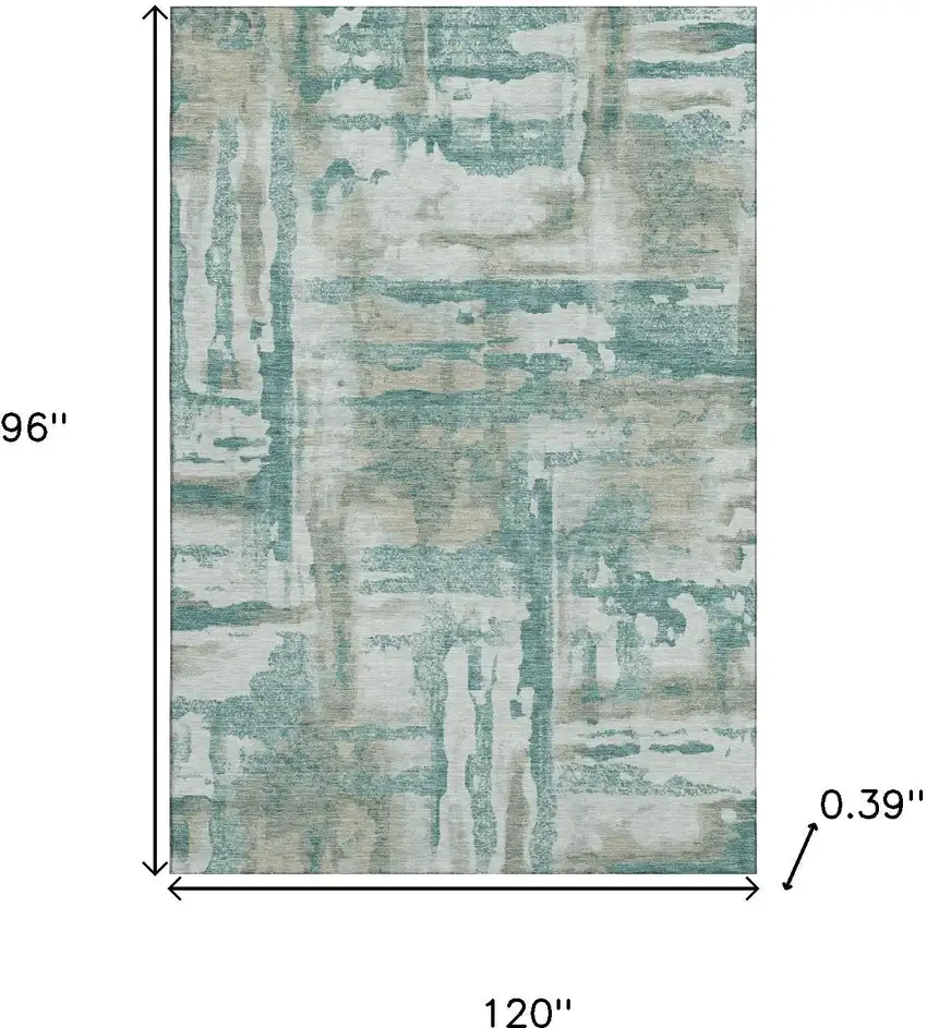 Teal And Taupe Abstract Washable Area Rug With UV Protection Photo 9