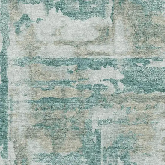 Teal And Taupe Abstract Washable Area Rug With UV Protection Photo 3