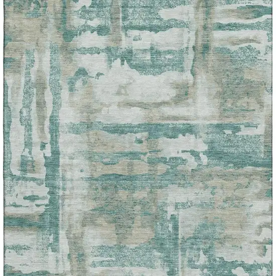Teal And Taupe Abstract Washable Area Rug With UV Protection Photo 4