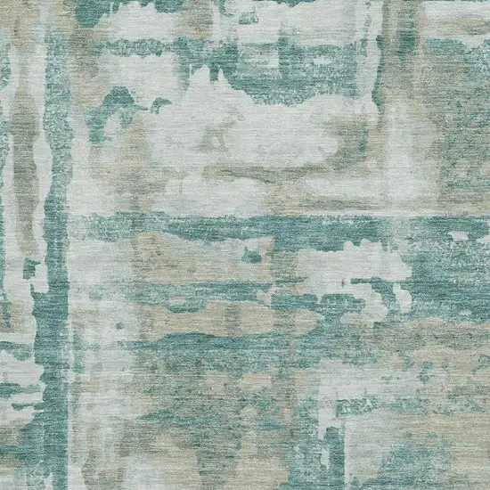 Teal And Taupe Abstract Washable Area Rug With UV Protection Photo 3