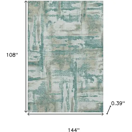 Teal And Taupe Abstract Washable Area Rug With UV Protection Photo 9