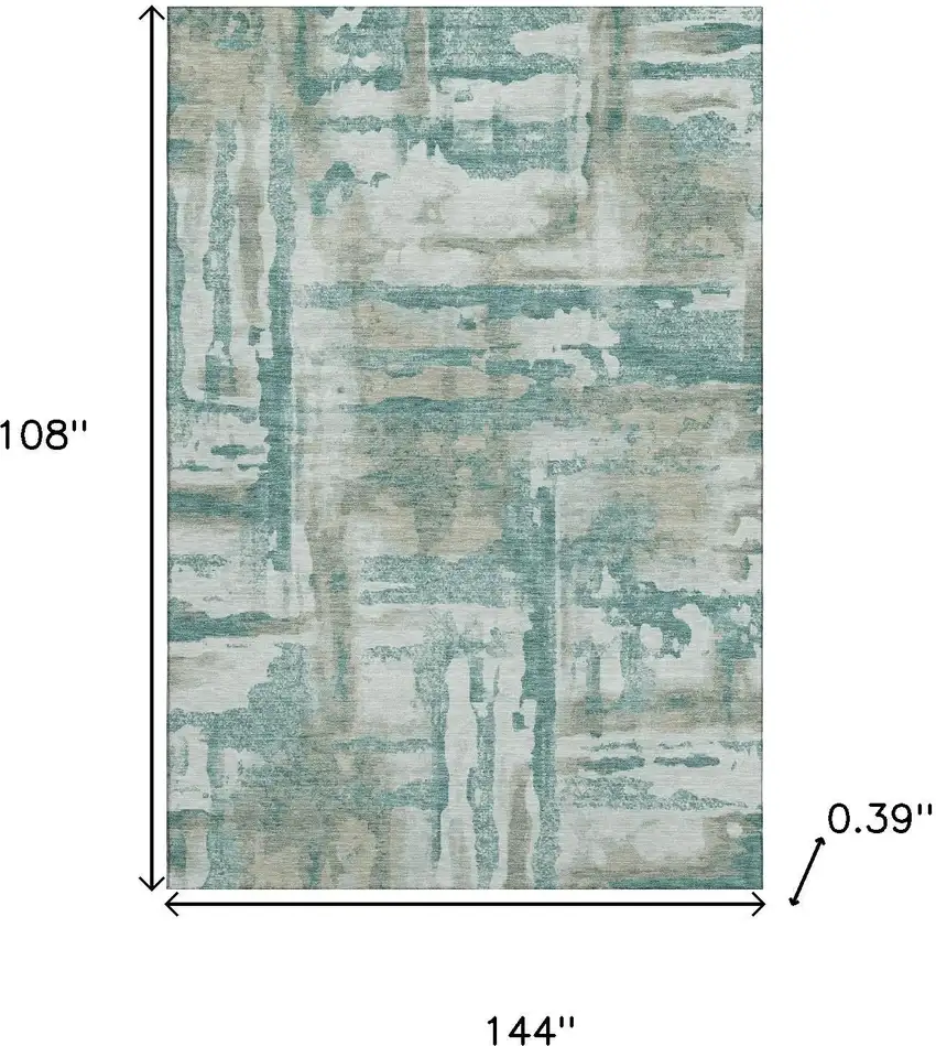Teal And Taupe Abstract Washable Area Rug With UV Protection Photo 9