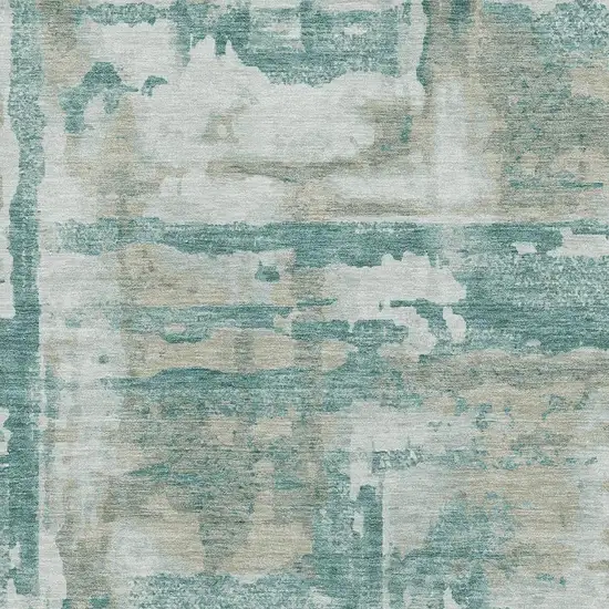 Teal And Taupe Abstract Washable Area Rug With UV Protection Photo 3