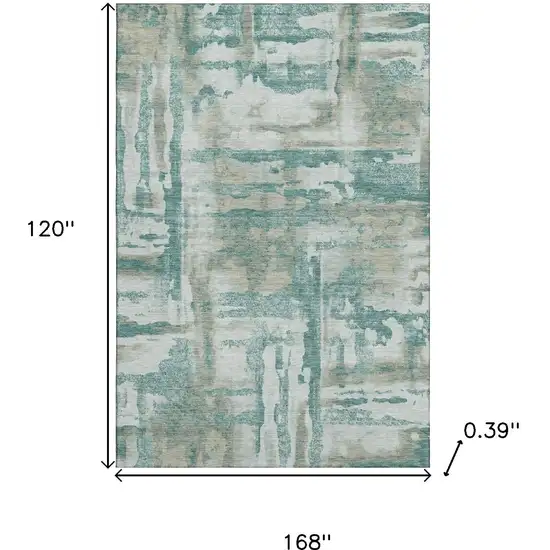Teal And Taupe Abstract Washable Area Rug With UV Protection Photo 9