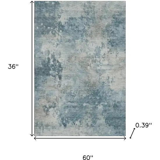 Teal And Taupe Abstract Washable Area Rug With UV Protection Photo 9