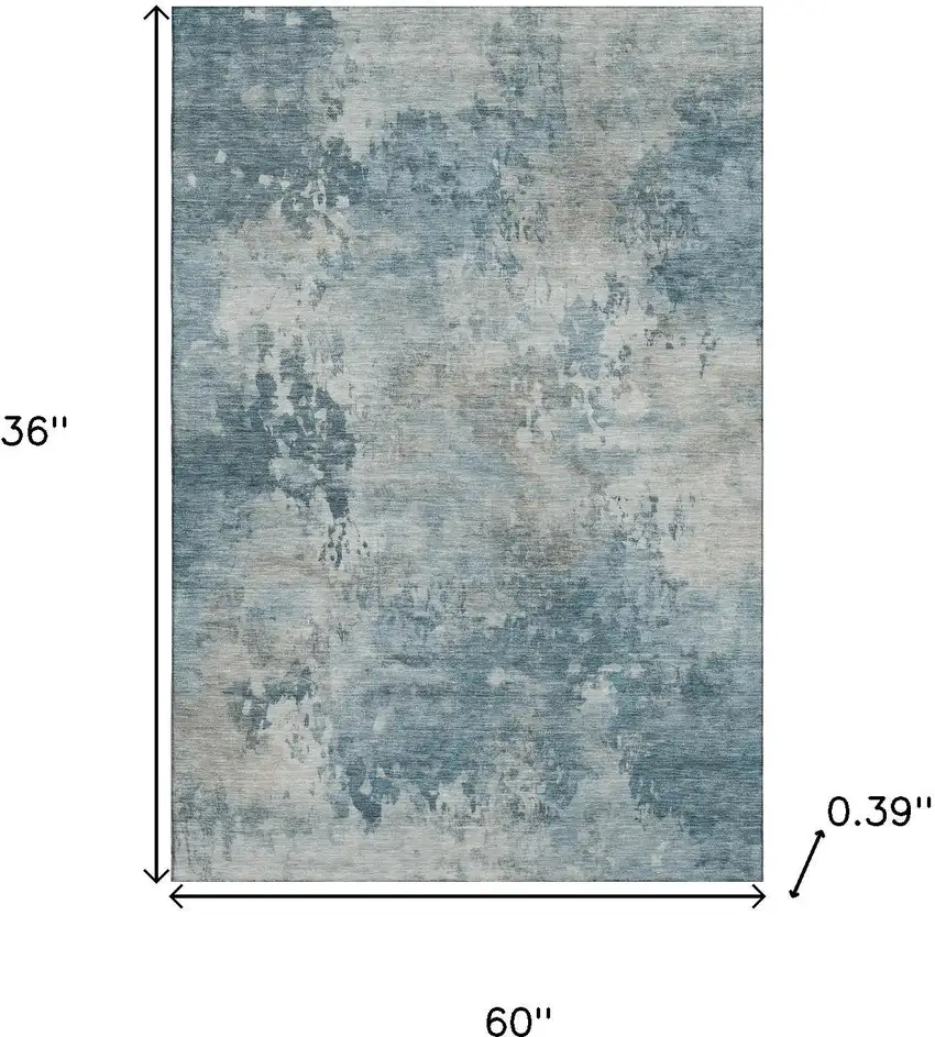 Teal And Taupe Abstract Washable Area Rug With UV Protection Photo 9