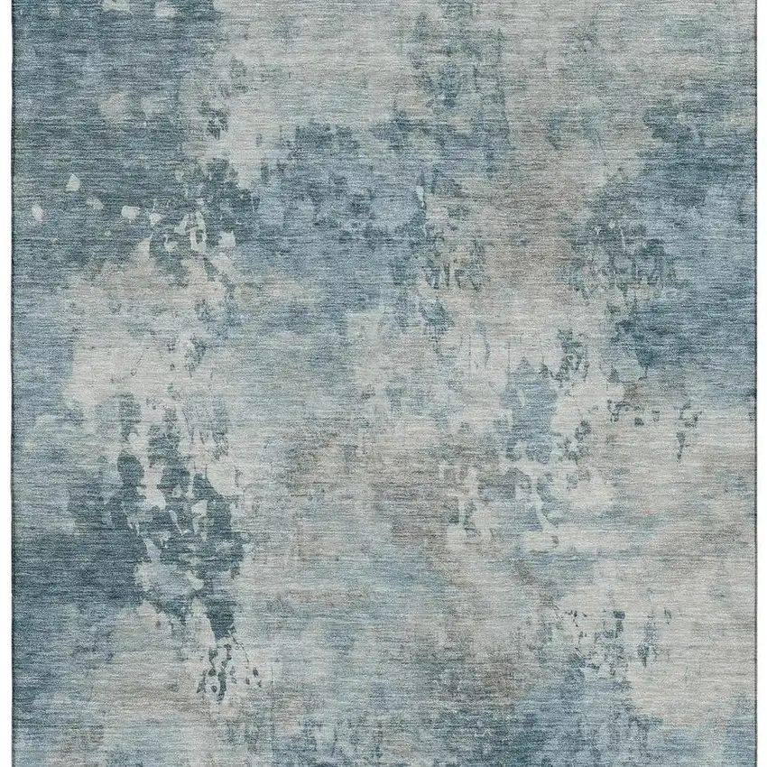 Teal And Taupe Abstract Washable Area Rug With UV Protection Photo 4
