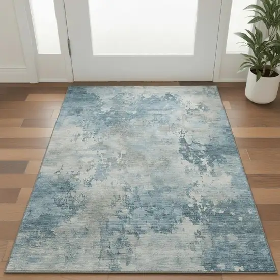 Teal And Taupe Abstract Washable Area Rug With UV Protection Photo 2