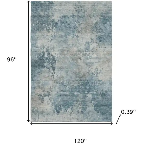 Teal And Taupe Abstract Washable Area Rug With UV Protection Photo 9