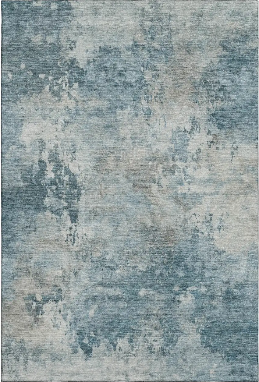 Teal And Taupe Abstract Washable Area Rug With UV Protection Photo 1