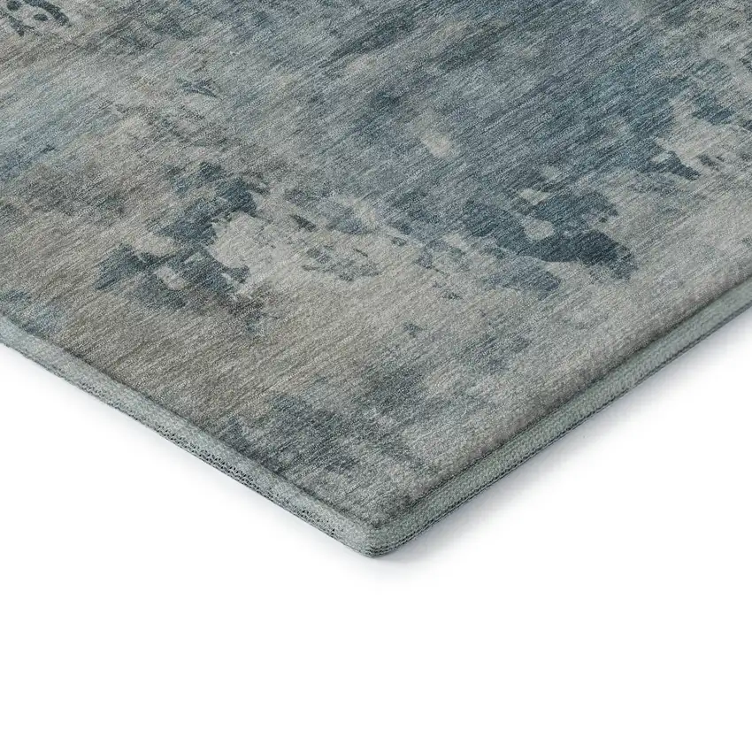 Teal And Taupe Abstract Washable Area Rug With UV Protection Photo 6