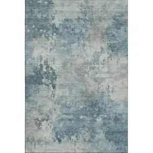 Photo of Teal And Taupe Abstract Washable Area Rug With UV Protection