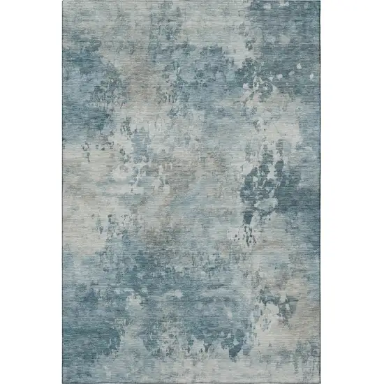Teal And Taupe Abstract Washable Area Rug With UV Protection Photo 3