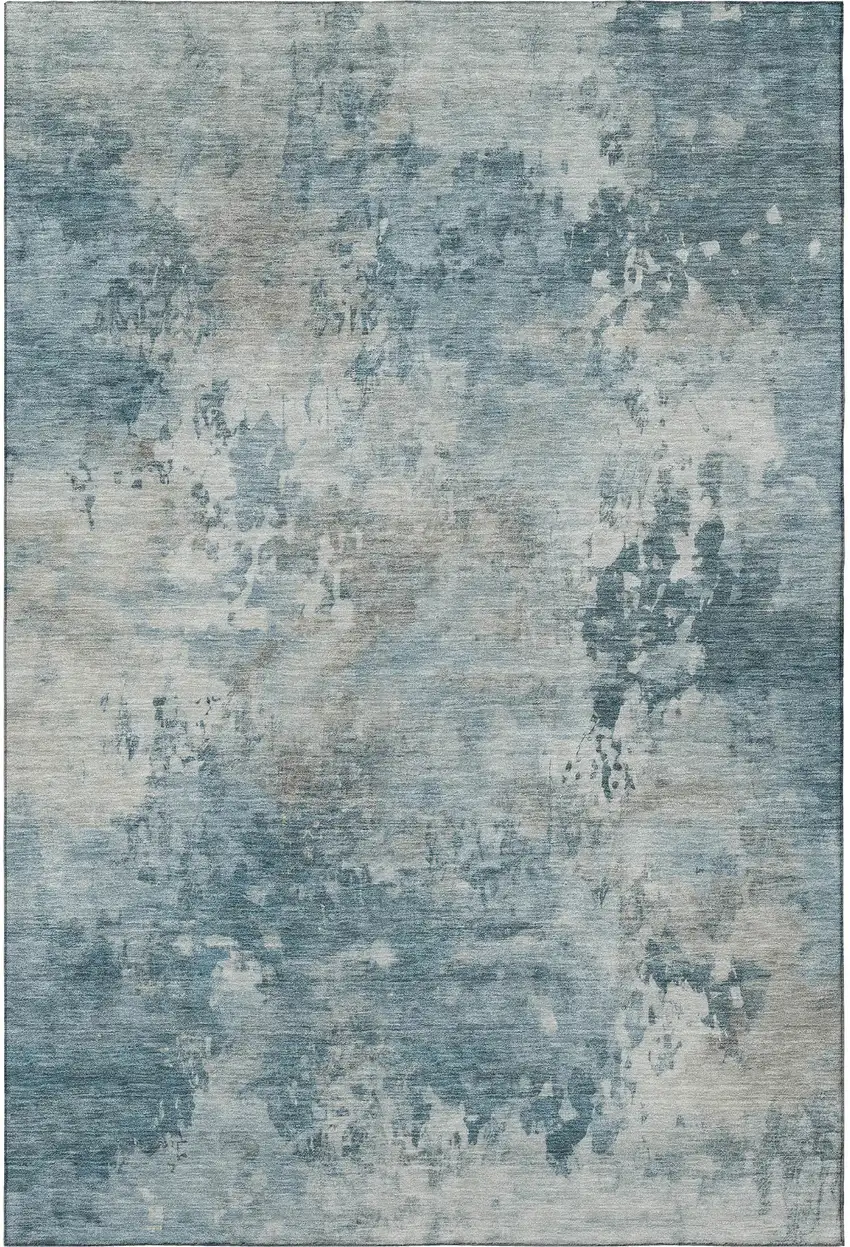 Teal And Taupe Abstract Washable Area Rug With UV Protection Photo 3