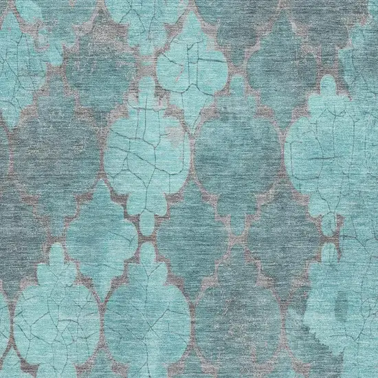 Teal And Taupe Damask Washable Area Rug With UV Protection Photo 2