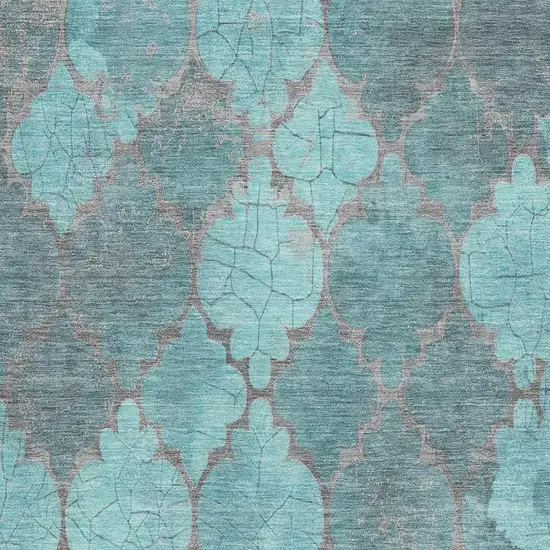 Teal And Taupe Damask Washable Area Rug With UV Protection Photo 2