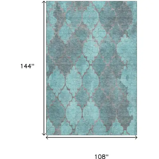 Teal And Taupe Damask Washable Area Rug With UV Protection Photo 9